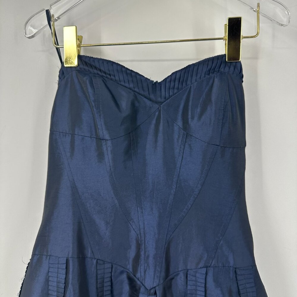 Basix Black Label Strapless Cocktail Dress Womens 6 Blue Metallic Midi Knee - Picture 6 of 13